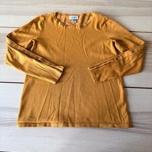 Carmen sweater Golden Knit Top with Button round neck Accents size S